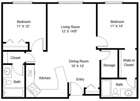 Floor plan for 2 beds, 2 baths, 1008 sqft